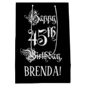 45番目の誕生日: ファンシー、スクリプエレガントト+名前をカスタムする ミディアムペーパーバッグ (裏面)