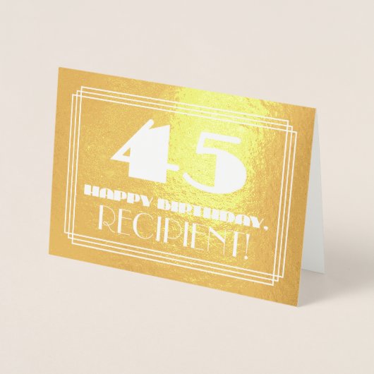45番目の誕生日:名前+アールデコインスパイアの検索"45" 箔カード (正面)