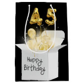 45番目の金ゴールド誕生日バルーン（白いボックス） ミディアムペーパーバッグ (正面)