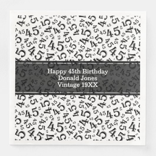 45誕生日の年齢番号パターン黒/白 (正面)