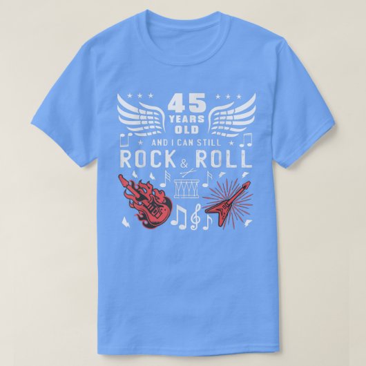 45誕生日ギャグ45歳ギタードラム Tシャツ (デザイン正面)