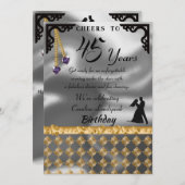 45誕生日ダンスパーティーシルバーフォイルパープルハート 招待状 (正面/裏面)