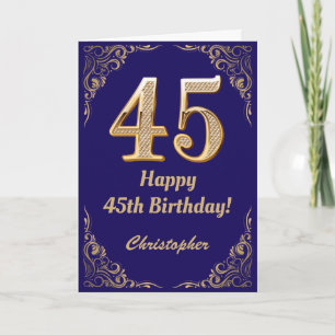 45誕生日ネイビーブルーと金ゴールドグリッターフレーム カード