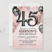 45誕生日バラ金ゴールドバルーン招待状 招待状 (正面)