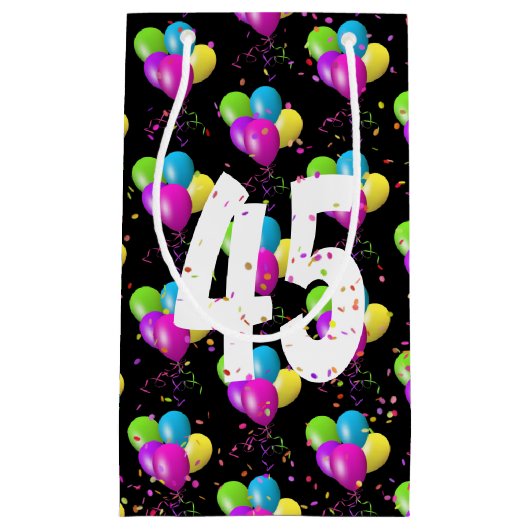 45誕生日バルーンと紙吹雪小抱き枕 スモールペーパーバッグ (正面)