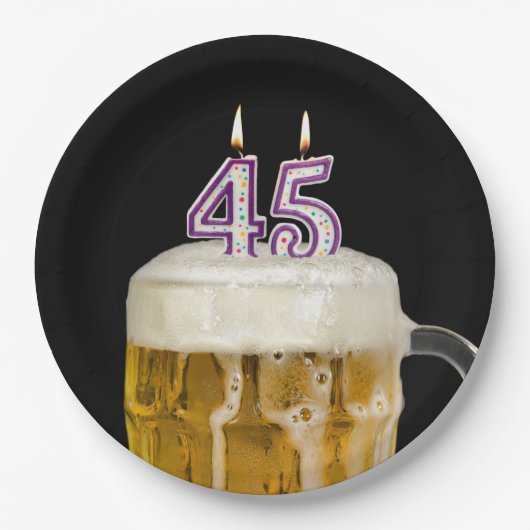 45誕生日ビールオンブラック紙プレート ペーパープレート (正面)