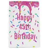 45誕生日ピンク色のアイシングに振りかける ミディアムペーパーバッグ (正面)