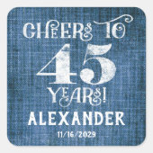 45誕生日ブルーリネンありがとうスティッカー スクエアシール (正面)