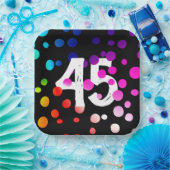 45誕生日レインボンドットオンブラック ペーパープレート (パーティー)