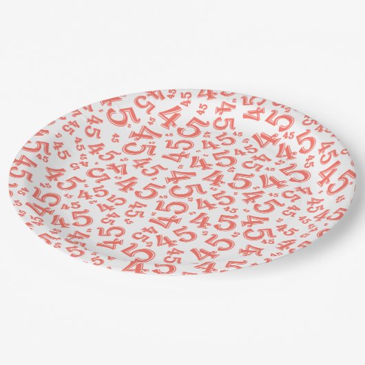45誕生日乱数パターン珊瑚/白 ペーパープレート (アングル)