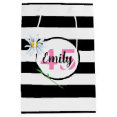 45誕生日白黒ストライプ ミディアムペーパーバッグ (正面)