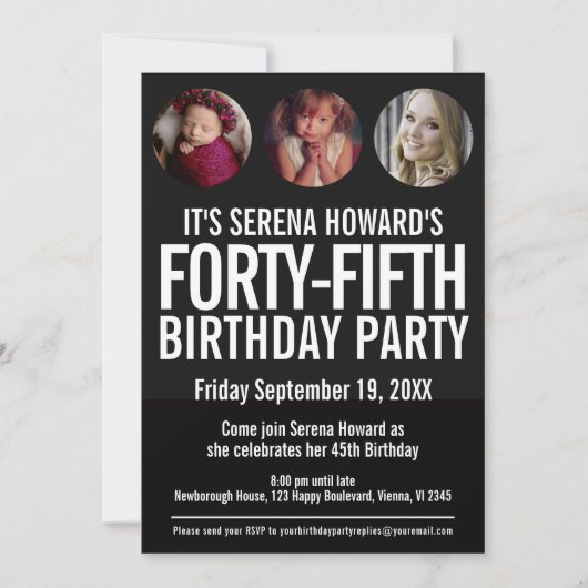 45誕生日白黒フォトサークル招待状 招待状 (正面)