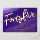 45誕生日紫バラ金ゴールド写真 箔招待状 (正面)