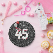 45誕生日風船オン黒グリッター ペーパープレート (パーティー)