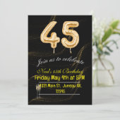 45誕生日黒金ゴールドバルーン番号招待状 招待状 (スタンド正面)