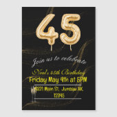 45誕生日黒金ゴールドバルーン番号 マグネット招待状 (正面)