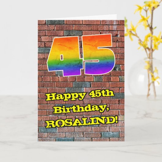 45誕生日:おもしろいグラフィティインスパイアレインボー45 カード (黄色い花)