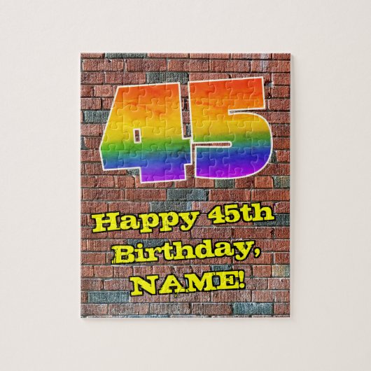 45誕生日:おもしろいグラフィティインスパイアレインボー45 ジグソーパズル (縦)