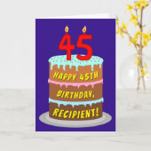 45誕生日:おもしろいケーキとキャンドル+名前をカスタムする カード (黄色い花)