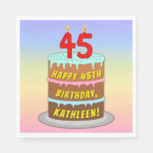 45誕生日:おもしろいケーキとキャンドル+名前をカスタムする スタンダードランチョンナプキン (正面)
