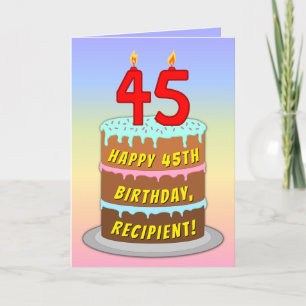 45誕生日—おもしろいケーキ&ろうそく、名前をカスタムする付き カード