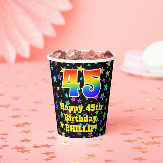 45誕生日:おもしろいスター柄と虹45 紙コップ (インサイチュ)