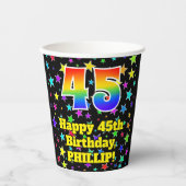 45誕生日:おもしろいスター柄と虹45 紙コップ (正面)