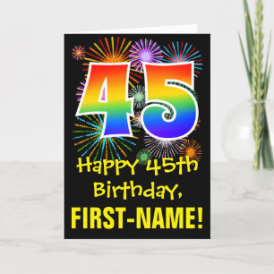 45誕生日:おもしろい花火パターン+虹45 カード