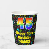 45誕生日:おもしろい音符パターン、レインボー45 紙コップ (裏面)