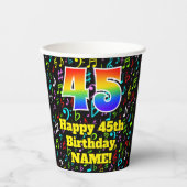 45誕生日:おもしろい音符パターン、レインボー45 紙コップ (正面)