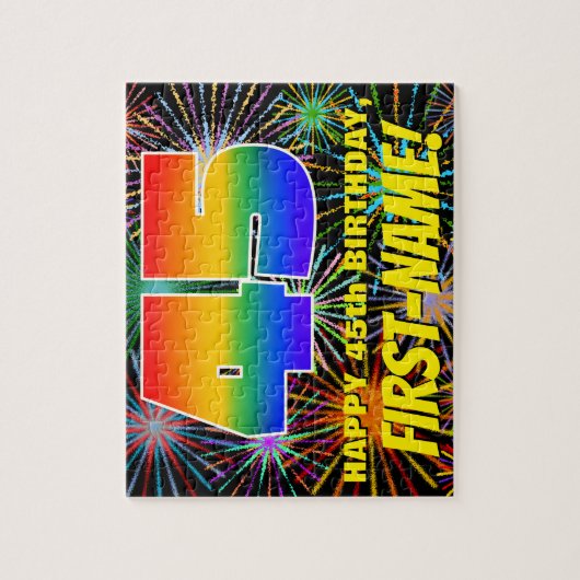 45誕生日:おもしろい、お祝カラフルい花火 ジグソーパズル (縦)