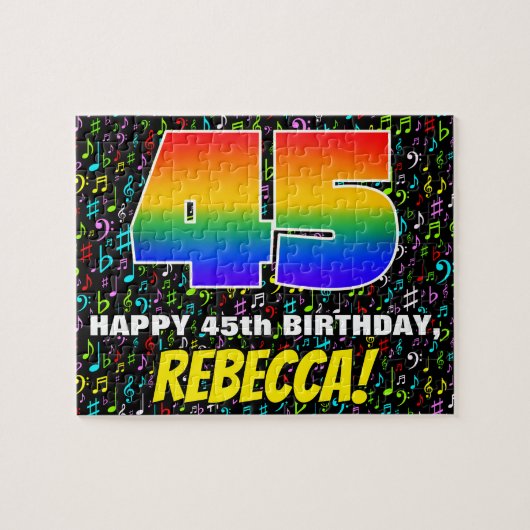 45誕生日:おもしろい、カラフル音楽シンボル、「45」 ジグソーパズル (横)