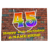 45誕生日:おもしろい、グラフィインスパイアティ・レインボー# 45 ラージペーパーバッグ (正面)