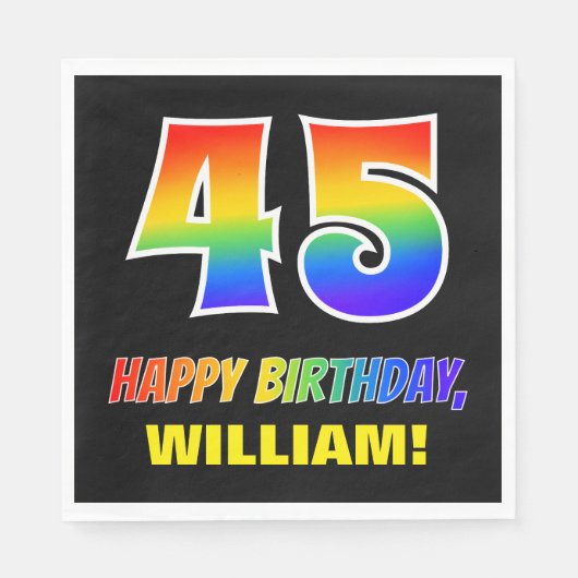 45誕生日:はっきりした,おもしろい,シンプル虹, 45 スタンダードランチョンナプキン (正面)