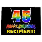 45誕生日:はっきりした,おもしろい,シンプル虹， 45 ラージペーパーバッグ (裏面)