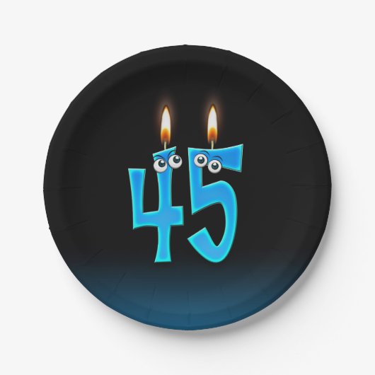 45誕生日（ろうそく火の付いた） ペーパープレート (正面)