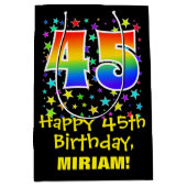 45誕生日:カラフルスターズパターン&レインボー45 ミディアムペーパーバッグ (正面)