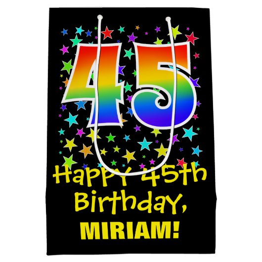 45誕生日:カラフルスターズパターン&レインボー45 ミディアムペーパーバッグ (裏面)