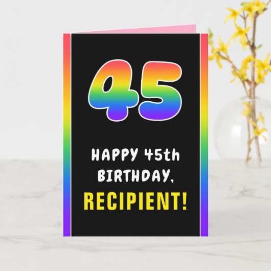 45誕生日:カラフルレインボー# 45,名前をカスタムする カード (黄色い花)