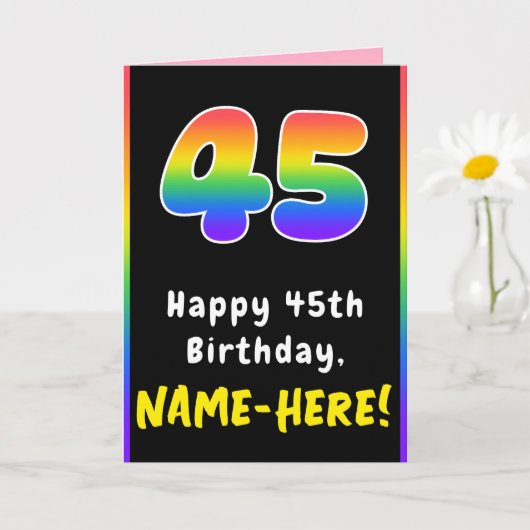 45誕生日:カラフルレインボー# 45,名前をカスタムする カード (小さな植物)