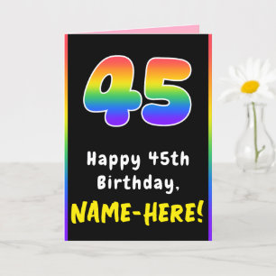 45誕生日:カラフルレインボー# 45,名前をカスタムする カード