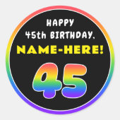 45誕生日:カラフルレインボー# 45,名前をカスタムする ラウンドシール (正面)