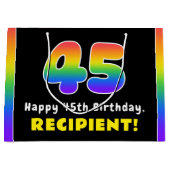 45誕生日:カラフルレインボー# 45,名前をカスタムする ラージペーパーバッグ (正面)