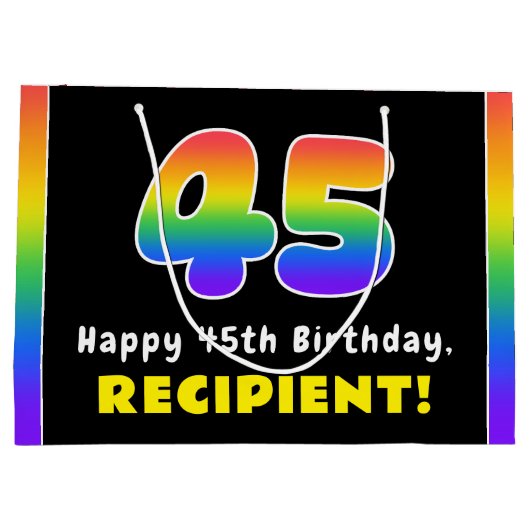 45誕生日:カラフルレインボー# 45,名前をカスタムする ラージペーパーバッグ (裏面)