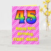 45誕生日:ピンクストライプのハート、レインボー# 45 カード (黄色い花)