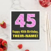 45誕生日:ピンクストライプ色のハートと"45" +名前 スタンダードランチョンナプキン (インサイチュ)