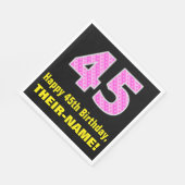 45誕生日:ピンクストライプ色のハートと"45" +名前 スタンダードランチョンナプキン (角)