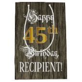 45誕生日:フェイク金ゴールドルック&ウッドフェイクパターン ミディアムペーパーバッグ (正面)