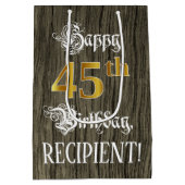45誕生日:フェイク金ゴールドルック&ウッドフェイクパターン ミディアムペーパーバッグ (裏面)