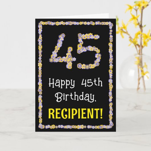 45誕生日:フローラ花数名前をカスタムする カード (黄色い花)